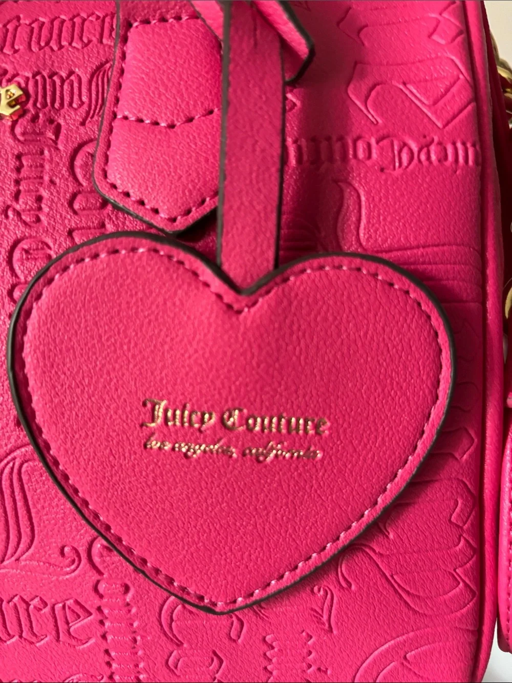 Juicy Couture Bright Pink Embossed Satchel with Heart Tag